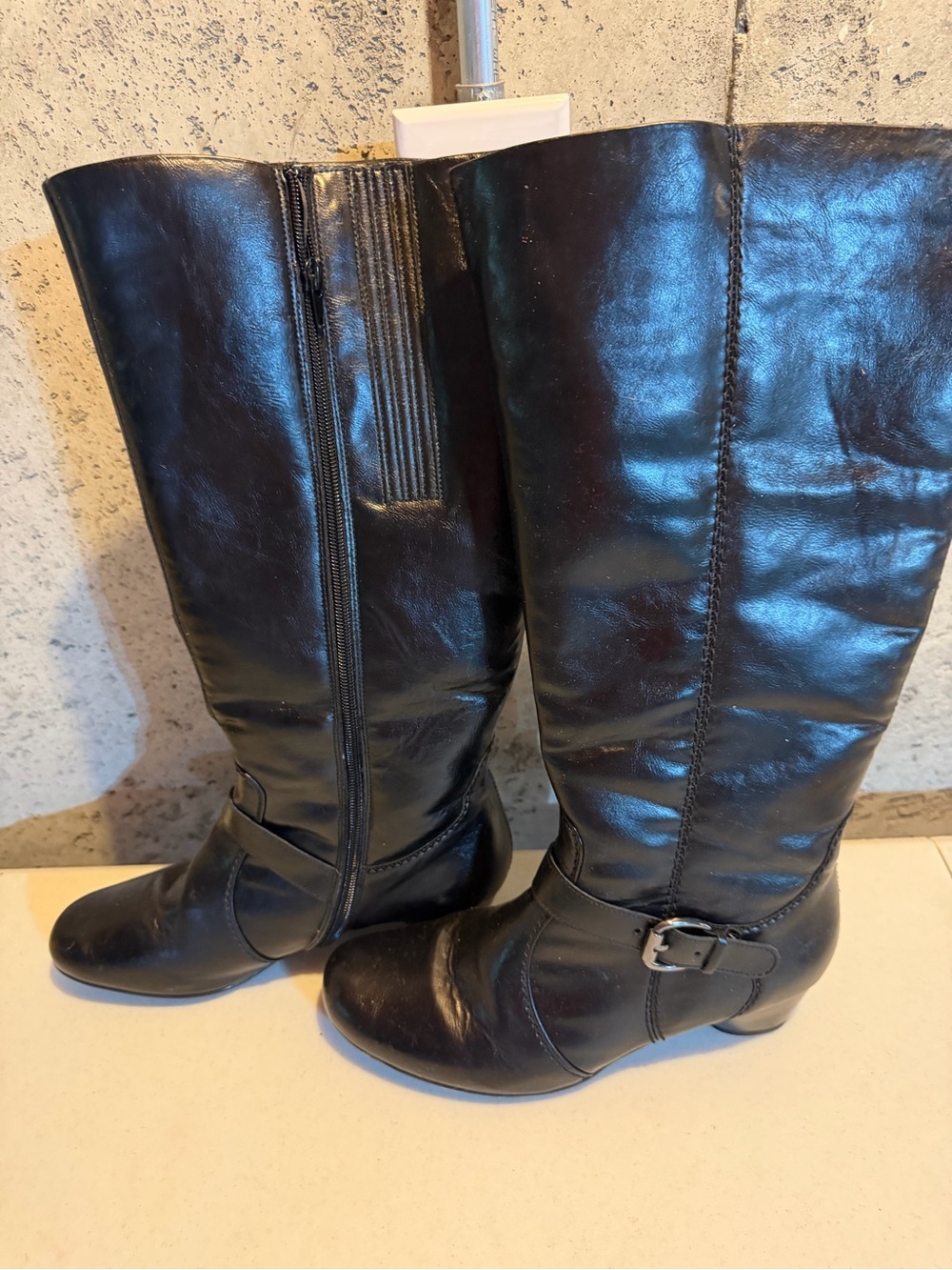 Women's Black Mid-Calf Buckle Riding Boots